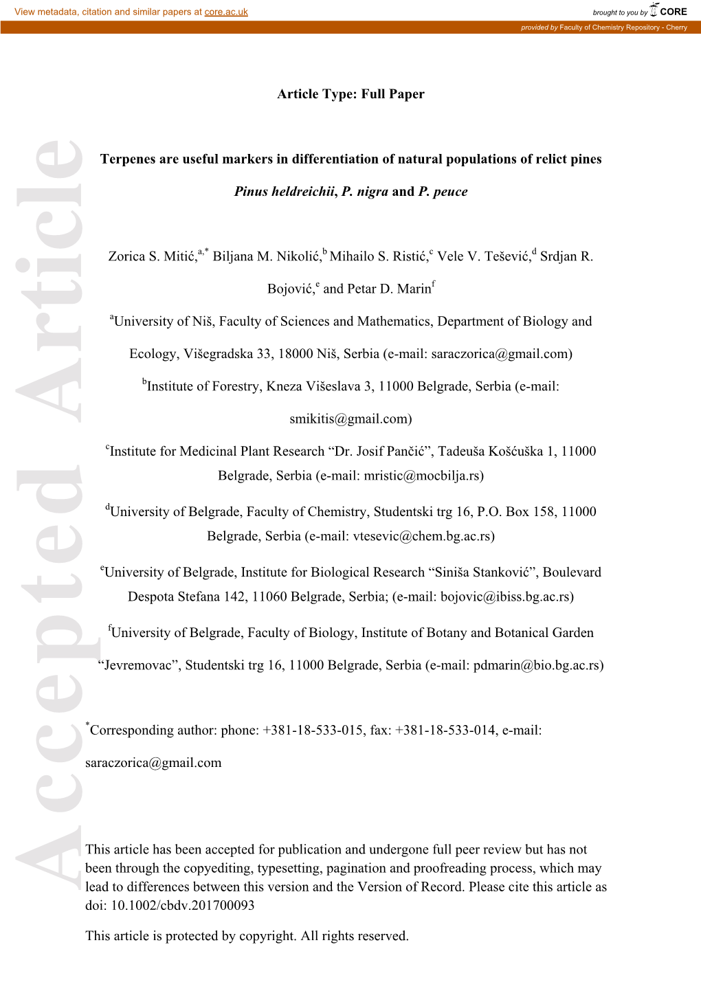 Terpenes Are Useful Markers in Differentiation of Natural Populations