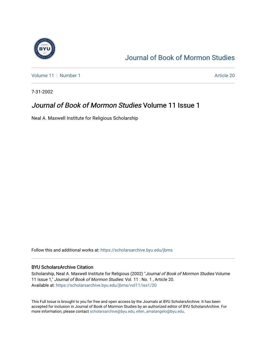 Journal of Book of Mormon Studies