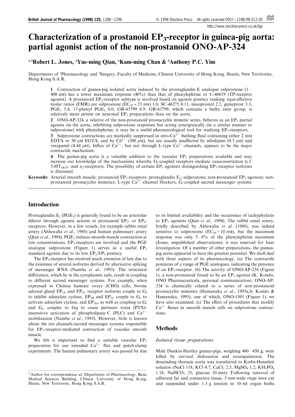 Characterization of a Prostanoid EP3-Receptor in Guinea-Pig Aorta: Partial Agonist Action of the Non-Prostanoid ONO-AP-324