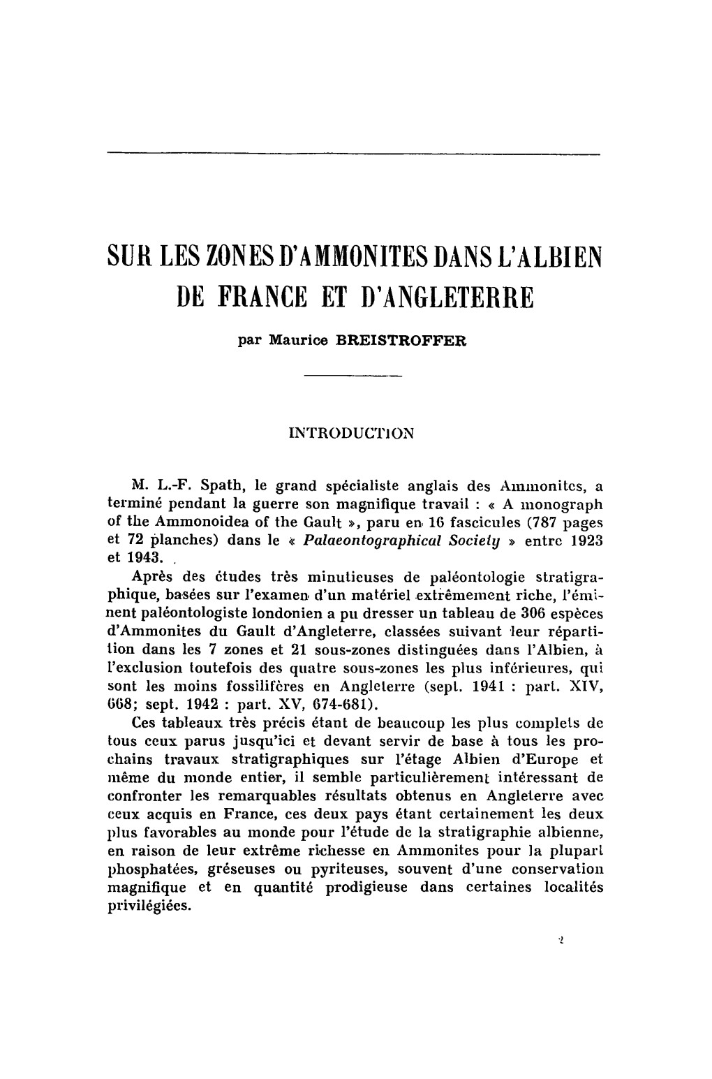 Sur Les Zones D'ammonites Dans L'alrien De France Et D'angleterre