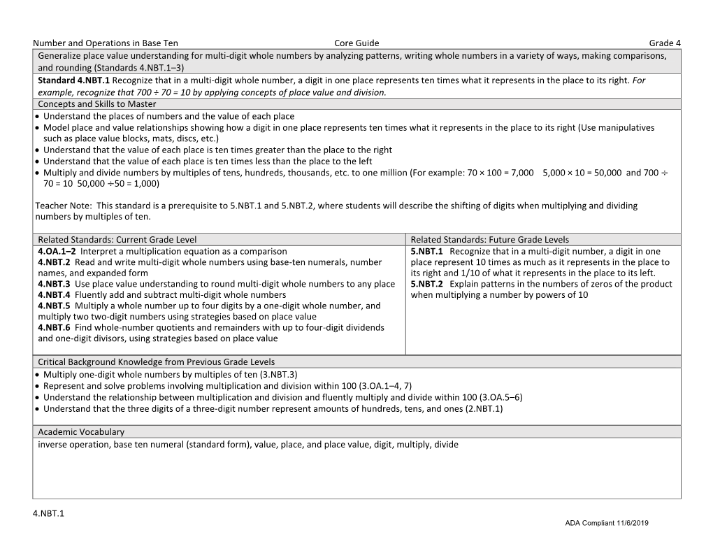 Mathematics Core Guide Grade 4 Number and Operations in Base