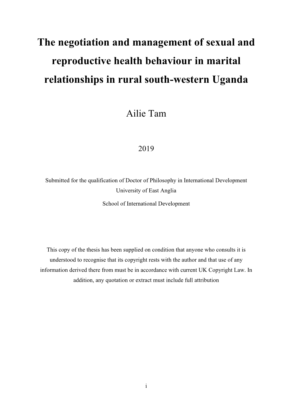 The Negotiation and Management of Sexual and Reproductive Health Behaviour in Marital Relationships in Rural South-Western Uganda