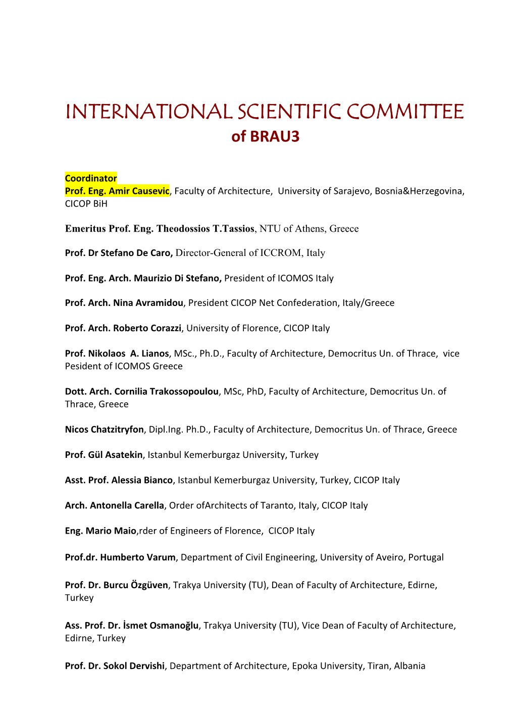 INTERNATIONAL SCIENTIFIC COMMITTEE of BRAU3