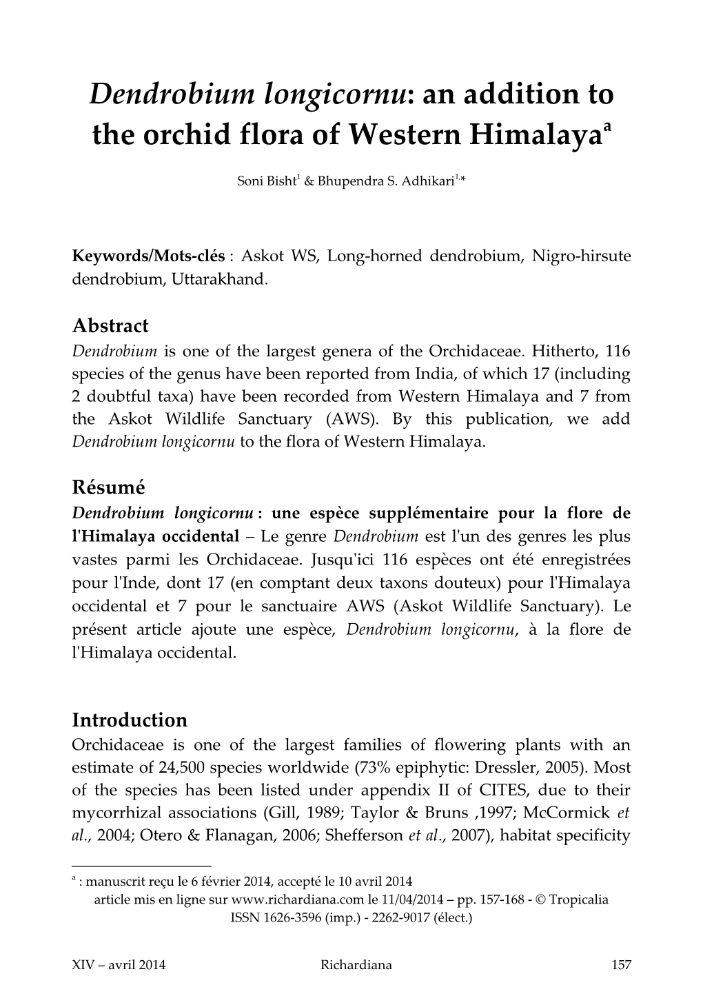 Dendrobium Longicornu: an Addition to the Orchid Flora of Western Himalayaa