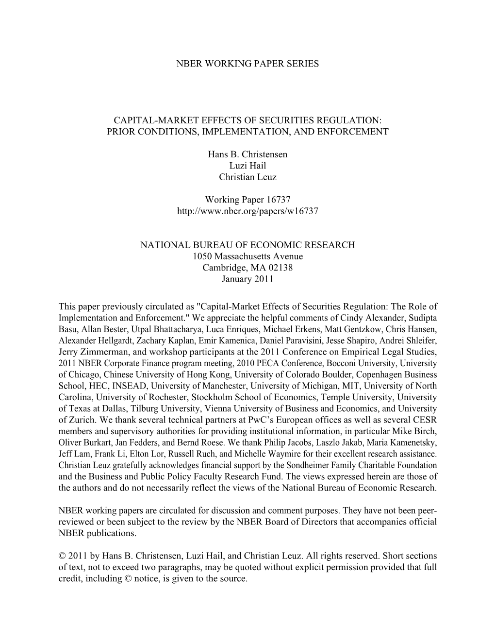 Capital-Market Effects of Securities Regulation: Prior Conditions, Implementation, and Enforcement