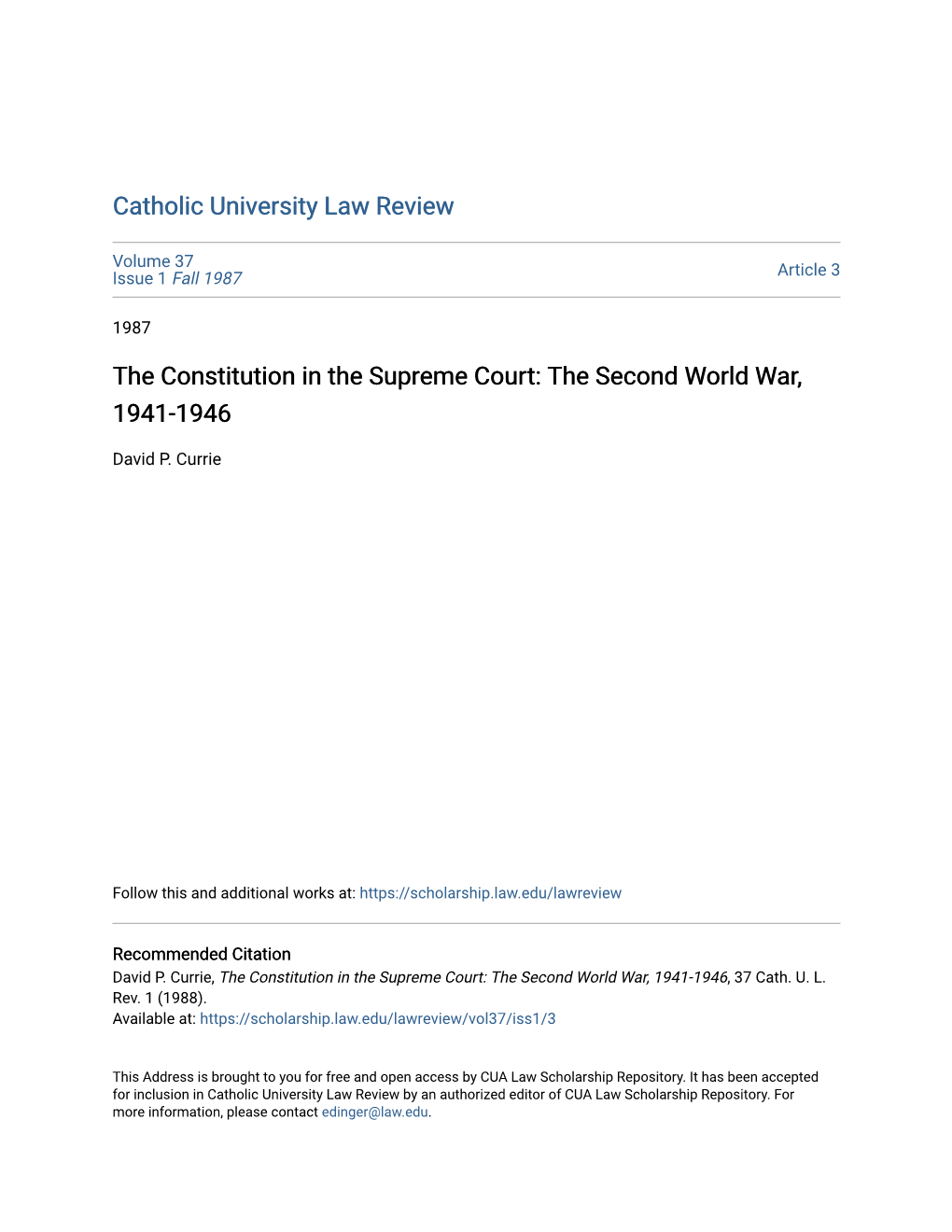 The Constitution in the Supreme Court: the Second World War, 1941-1946