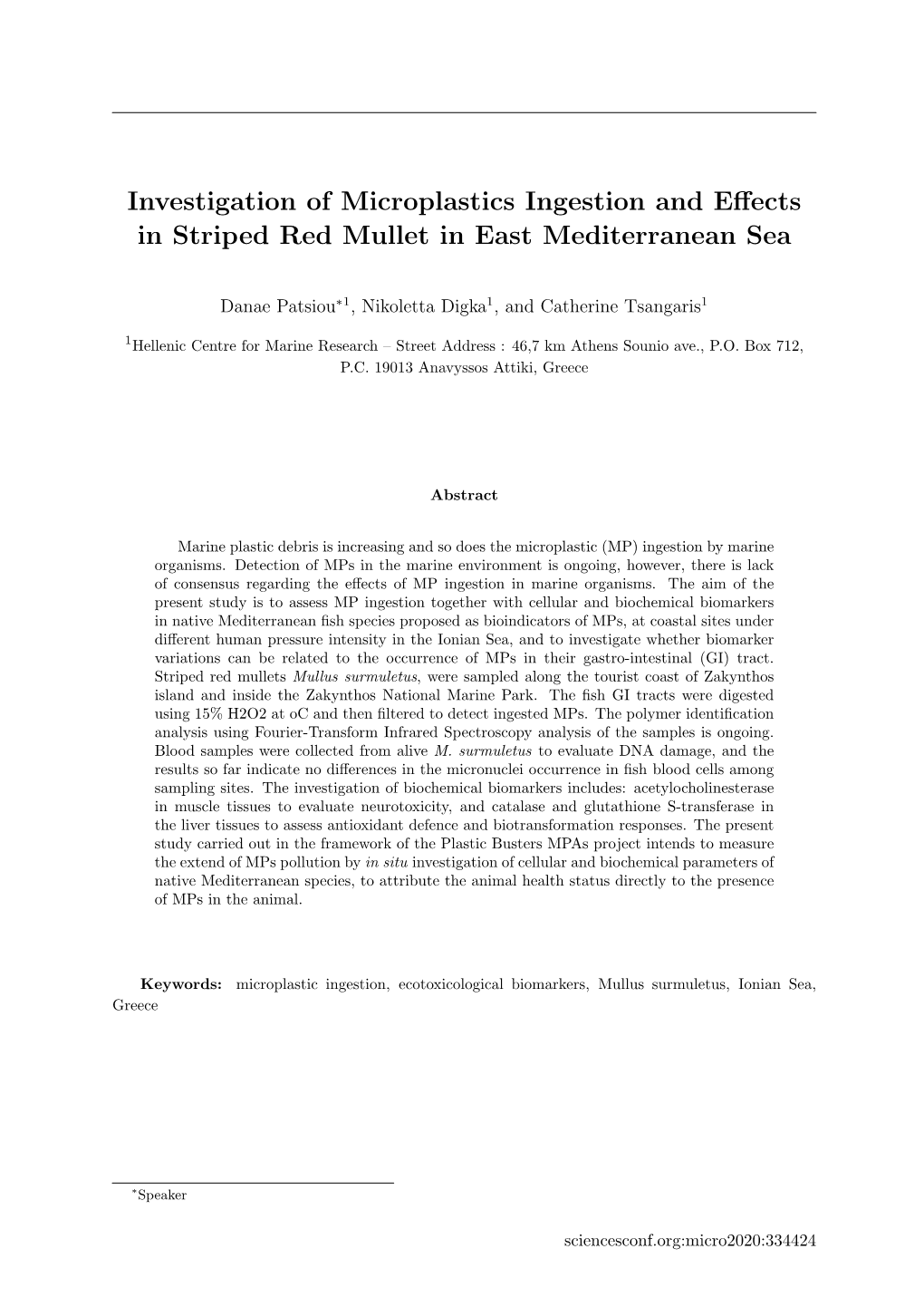 Investigation of Microplastics Ingestion and Effects in Striped Red Mullet in East Mediterranean
