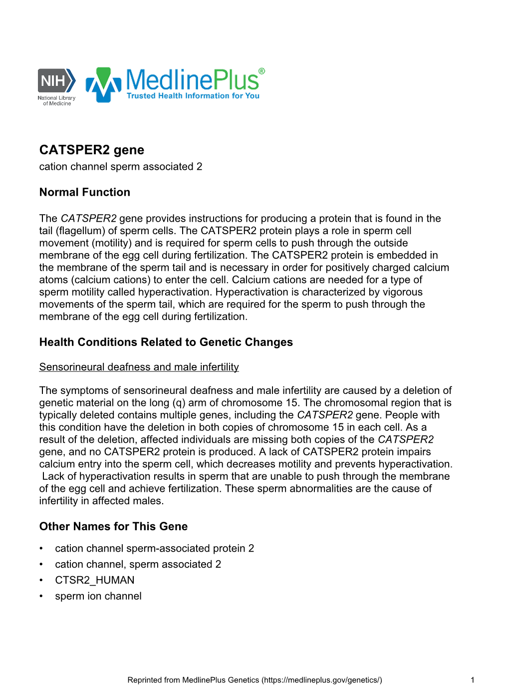 CATSPER2 Gene Cation Channel Sperm Associated 2