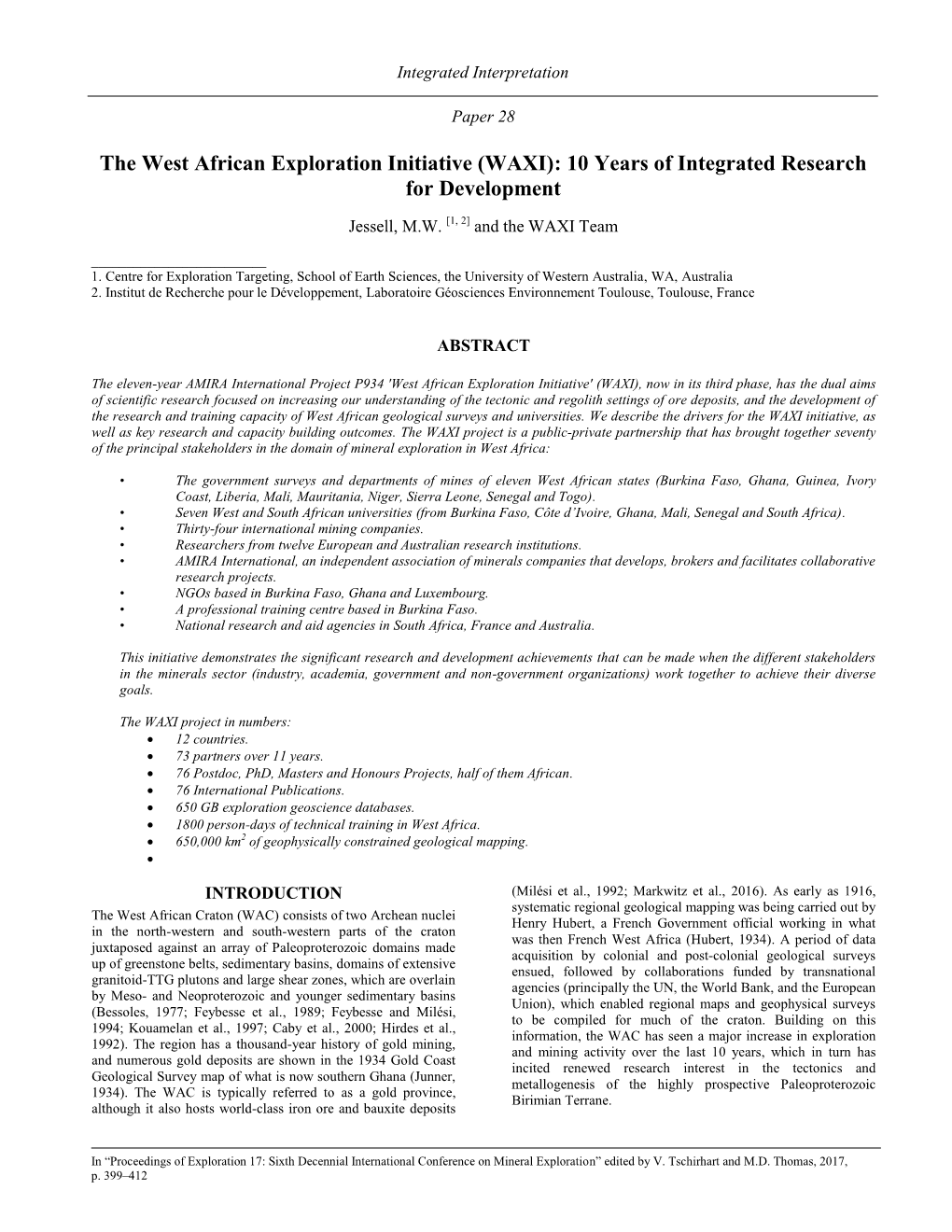 The West African Exploration Initiative (WAXI): 10 Years of Integrated Research for Development