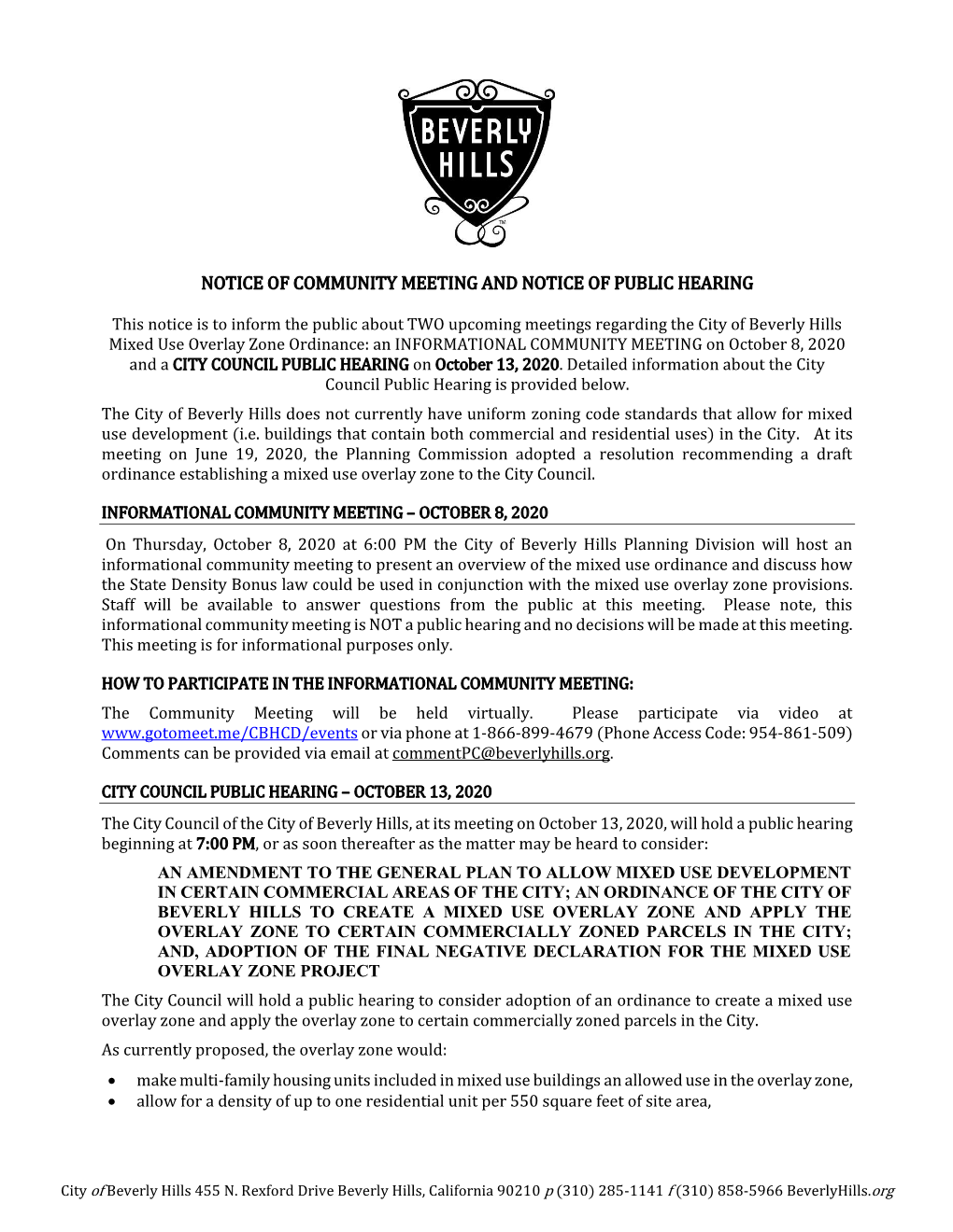 Notice of Community Meeting and Notice of Public Hearing