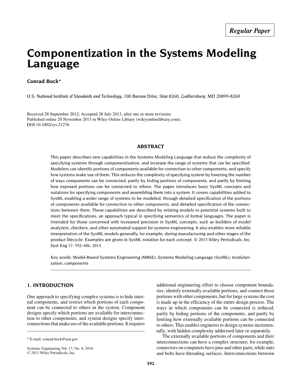 Componentization in the Systems Modeling Language