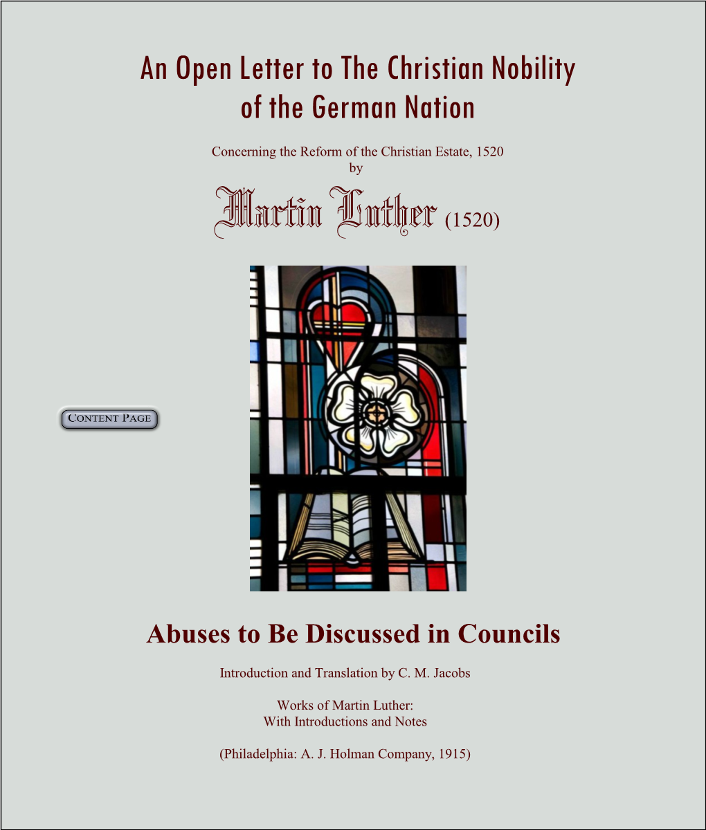 Abuses to Be Discussed in Councils(Open Letter to the Christian Nobility)