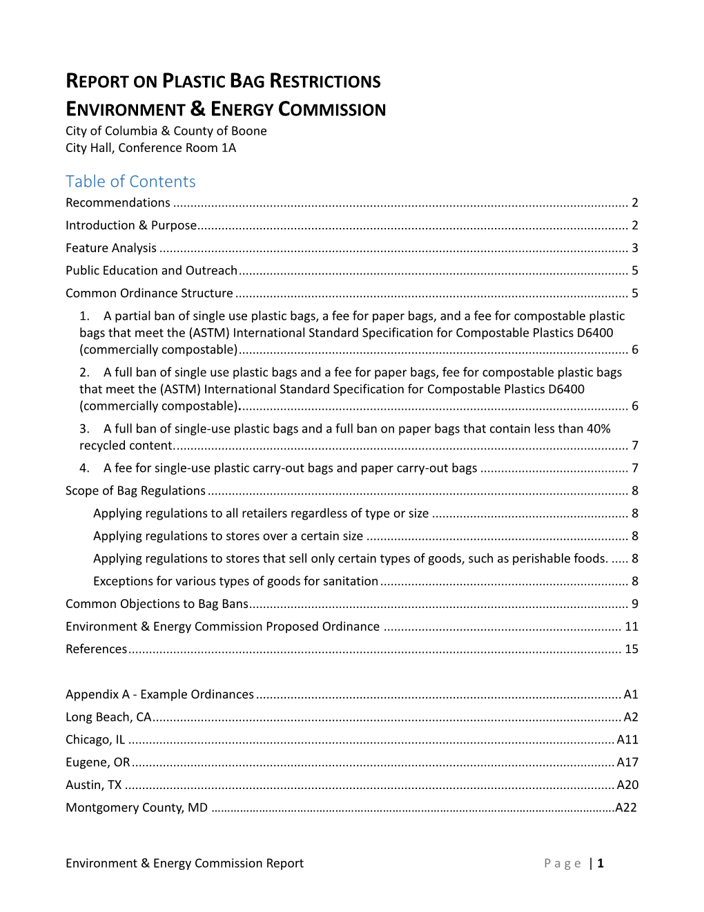 Report on Plastic Bag Restrictions Environment &Energy Commission