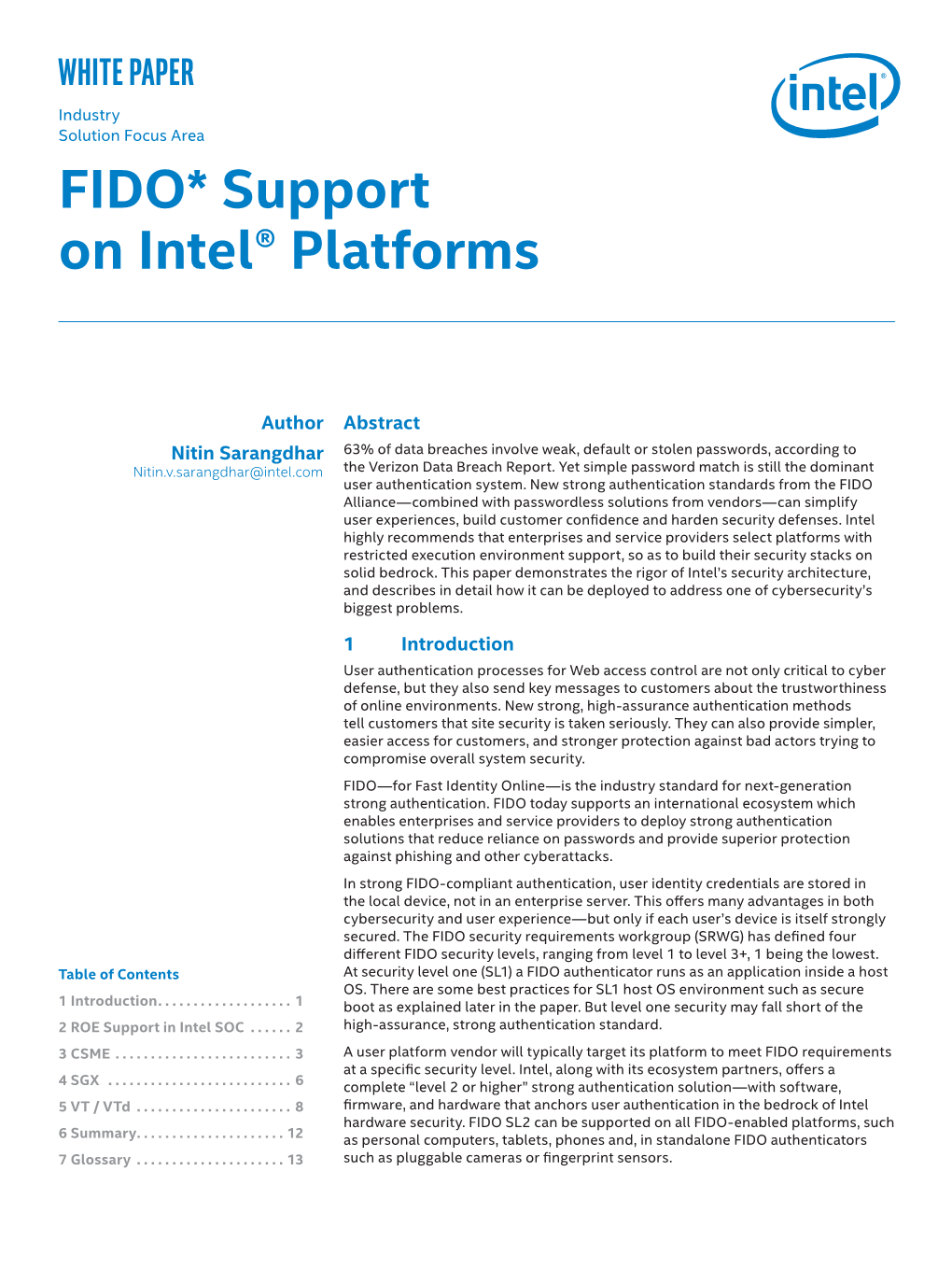 FIDO Support on Intel Platforms White Paper