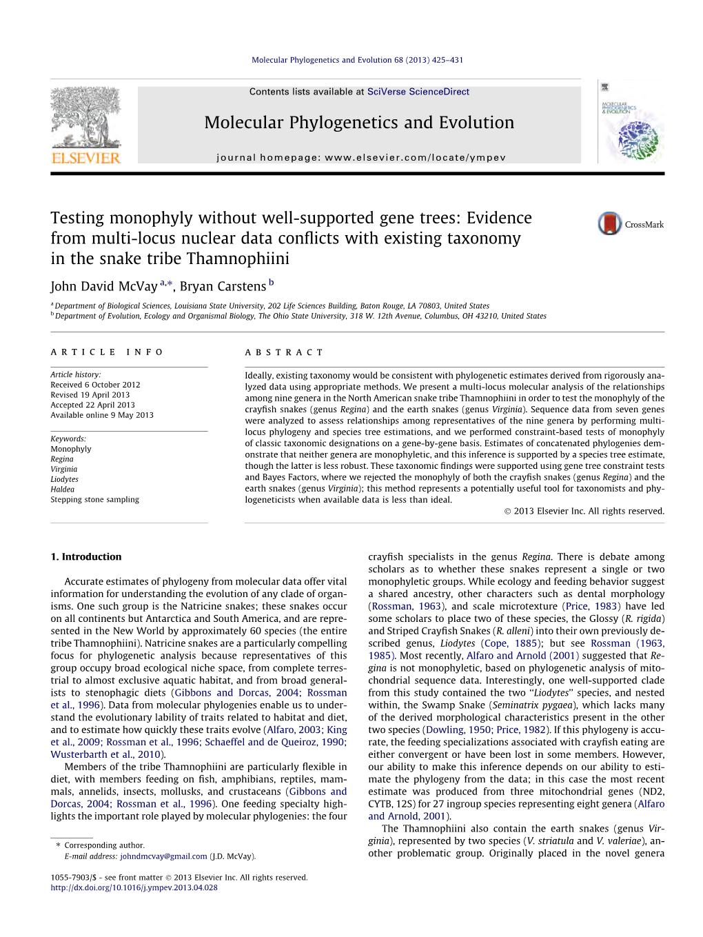 Molecular Phylogenetics and Evolution 68 (2013) 425–431