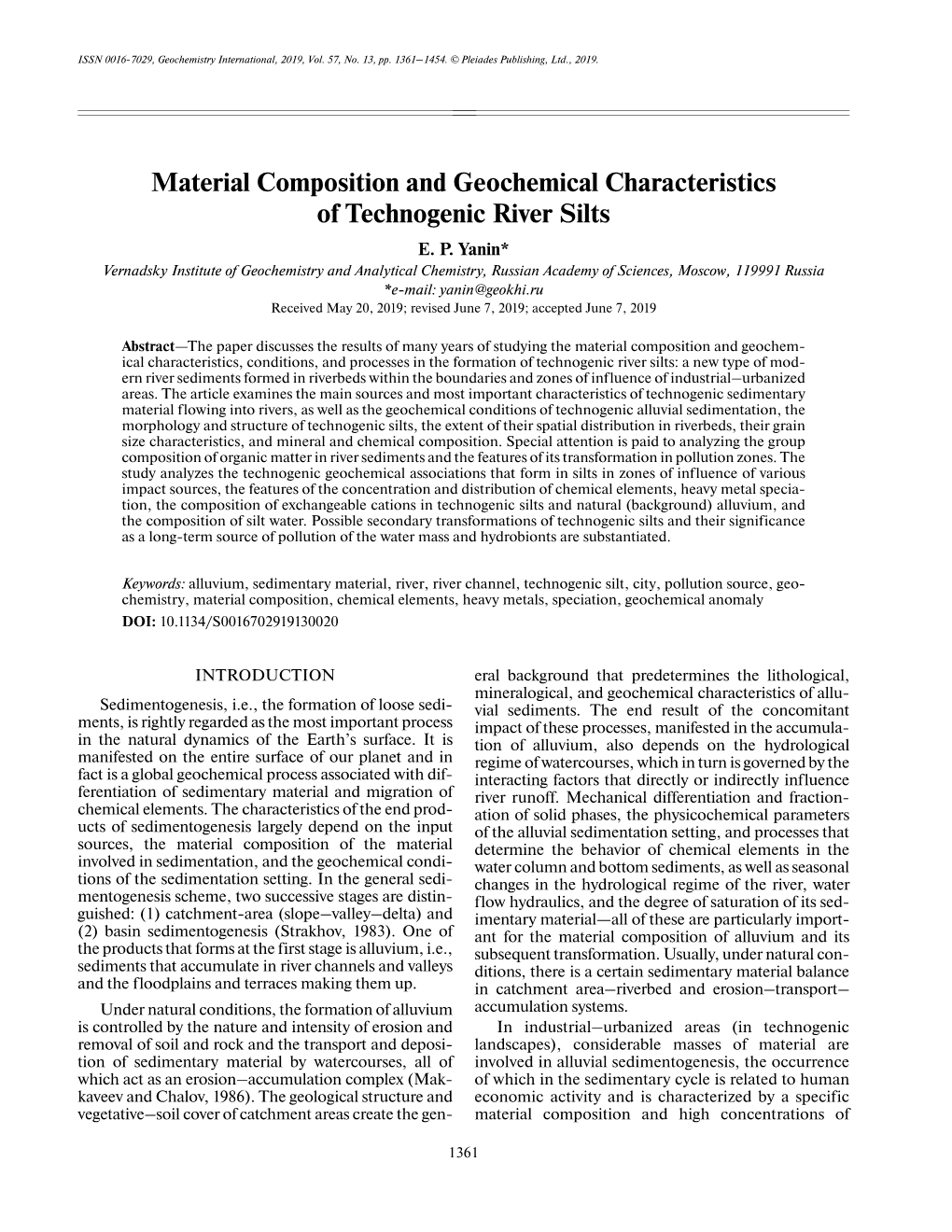 Material Composition and Geochemical Characteristics of Technogenic River Silts E