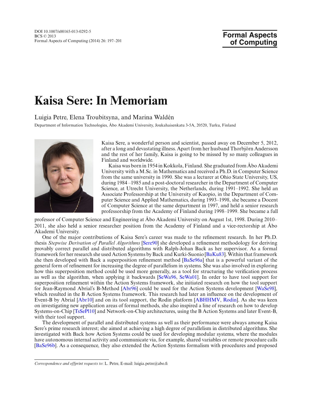 Kaisa Sere: in Memoriam