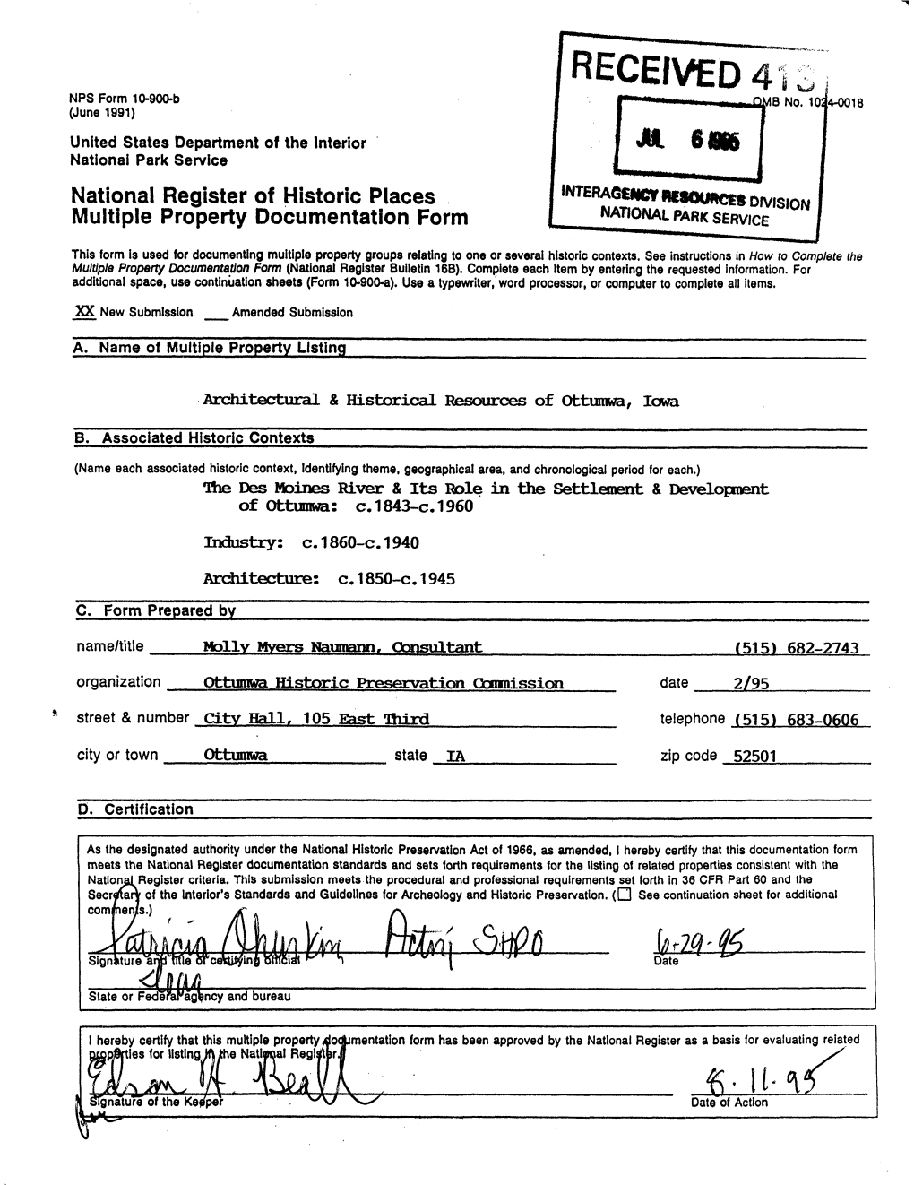 RECEIVED 4 NPS Form 10-900-B No