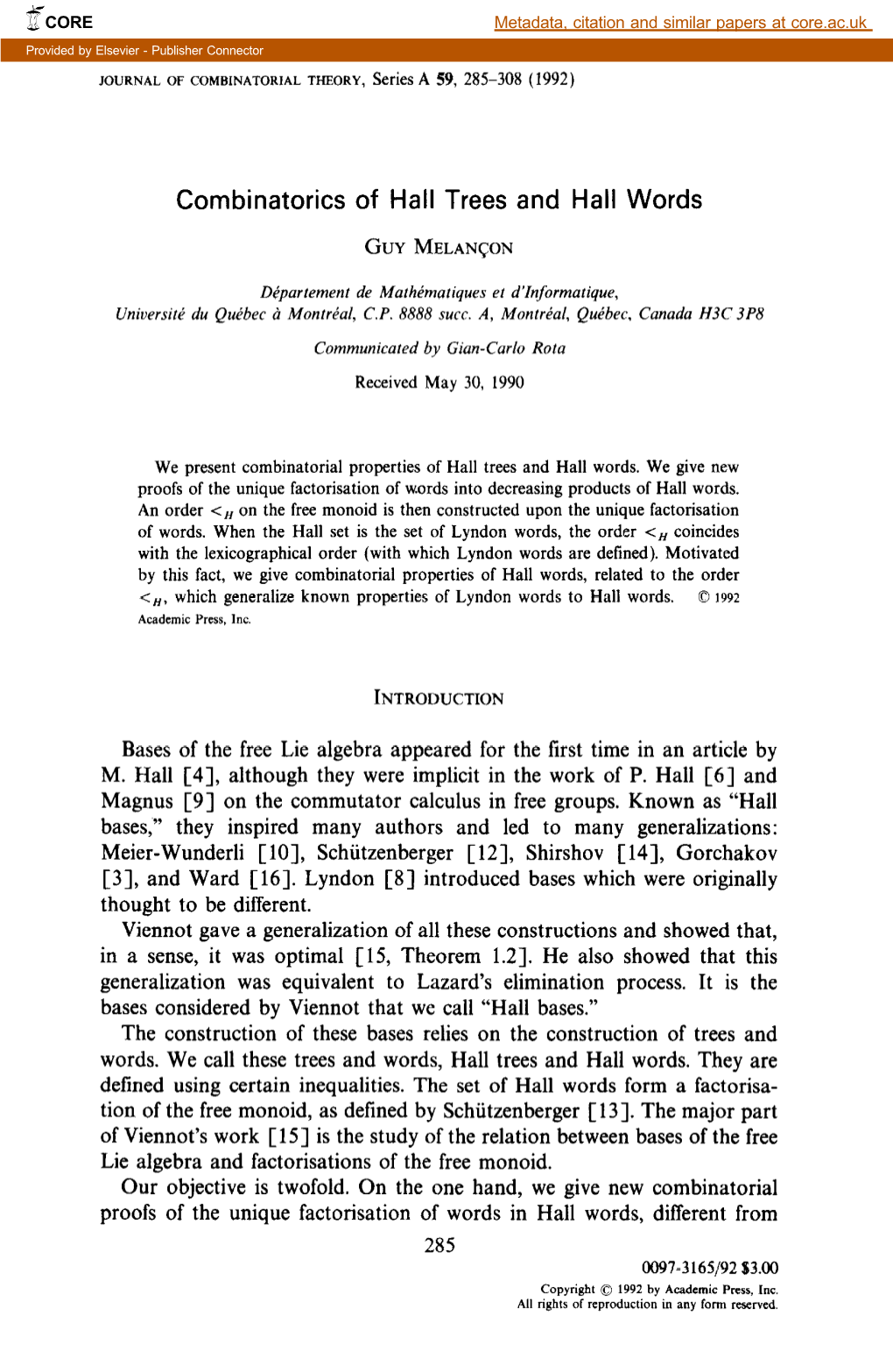 Combinatorics of Hall Trees and Hall Words