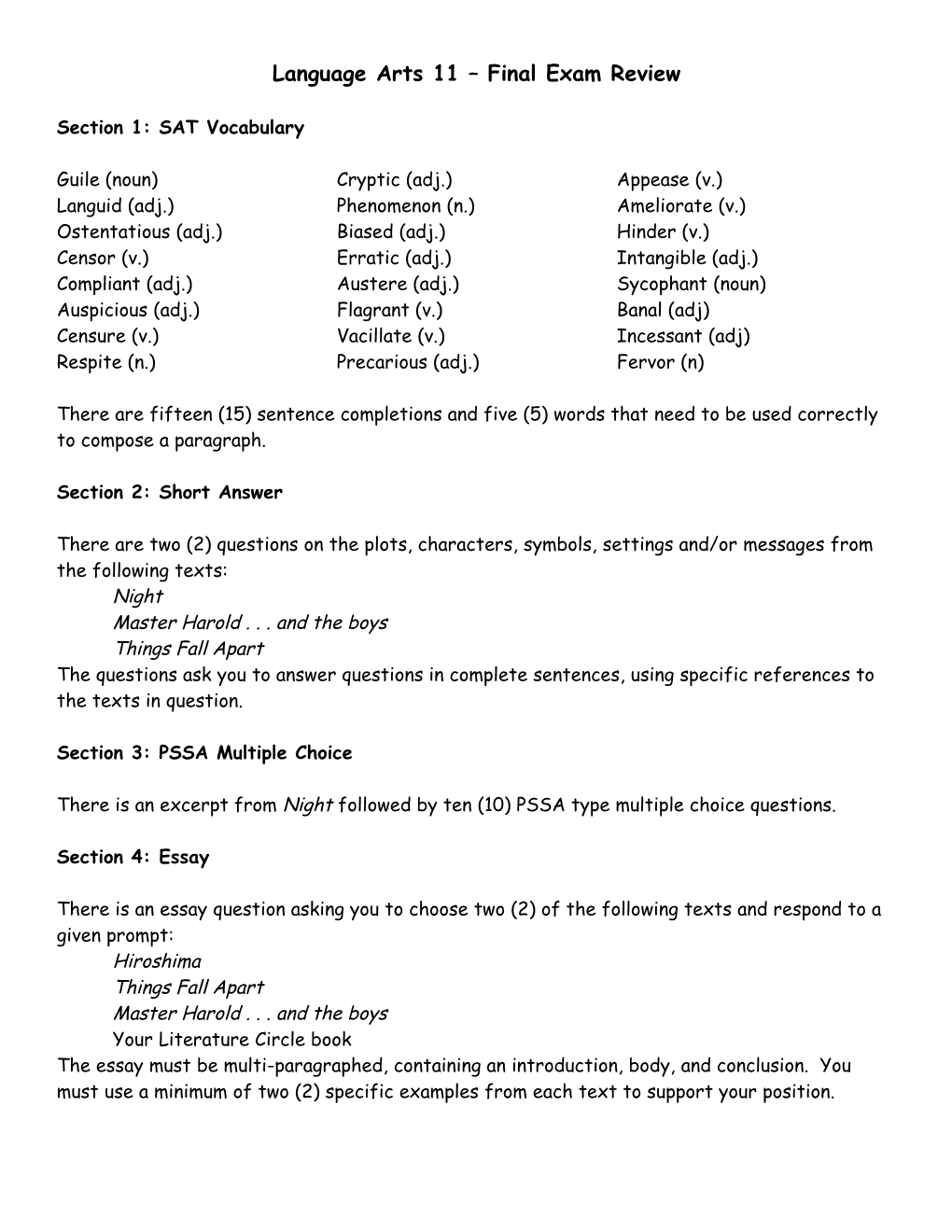 Global Studies II Final Exam Review