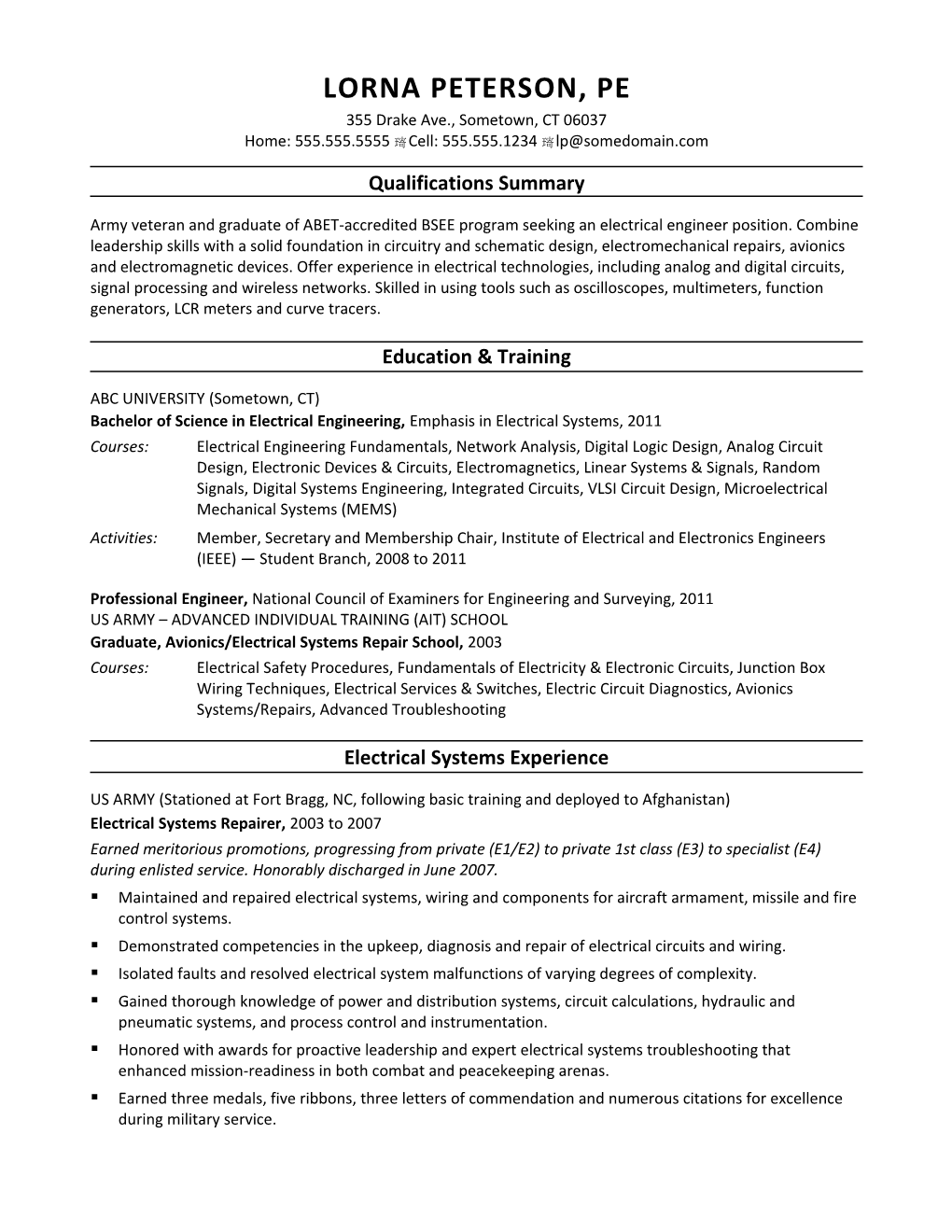 Midlevel Electrical Engineer Resume Sample