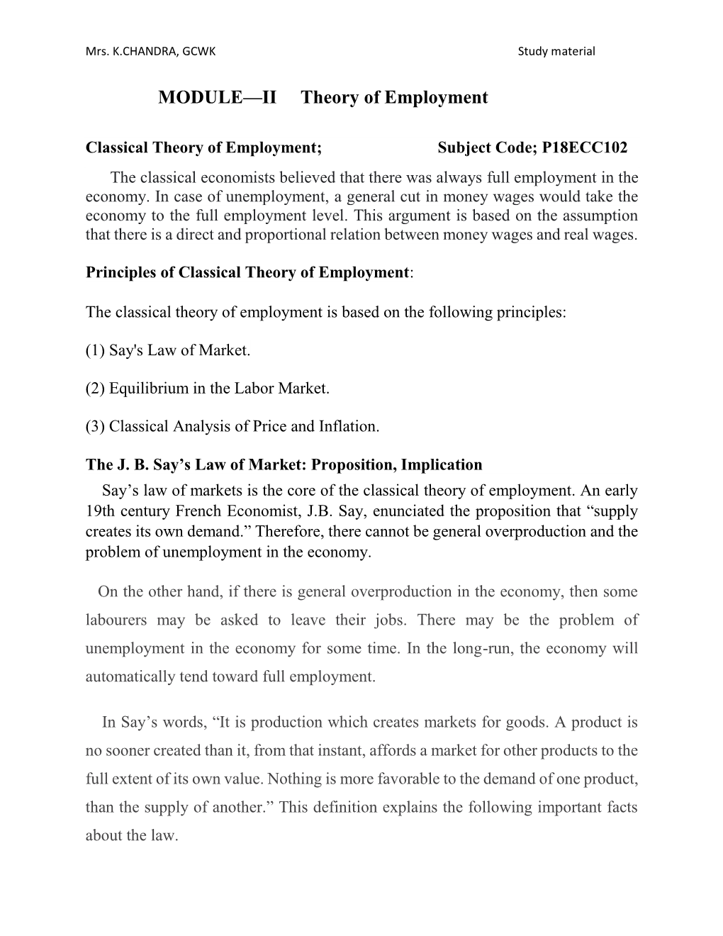 MODULE—II Theory of Employment