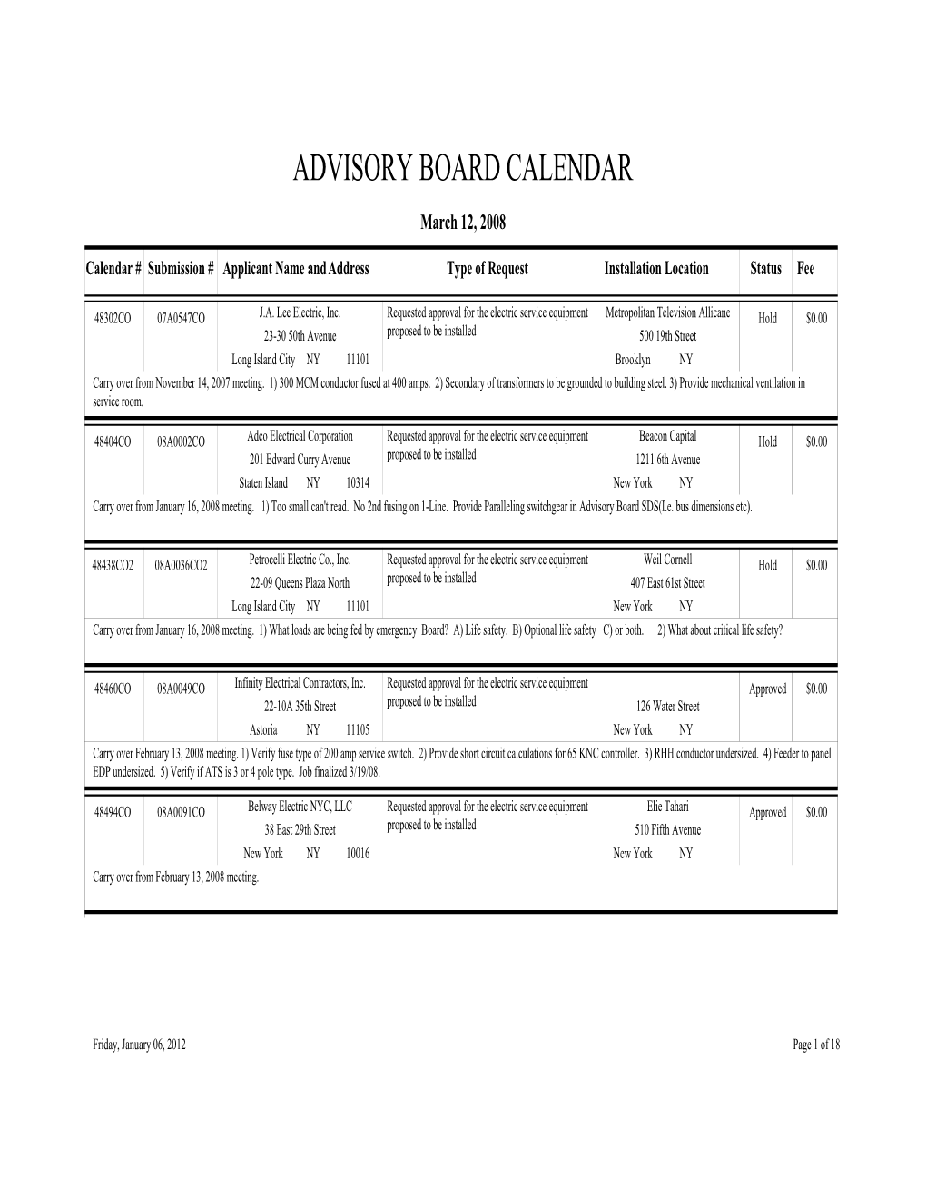 Advisory Board Calendar