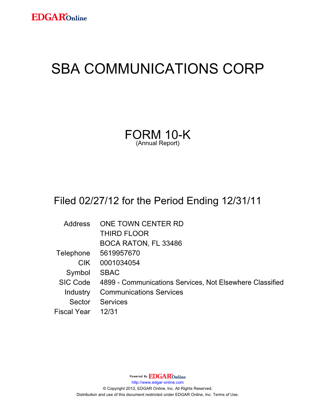 Sba Communications Corp