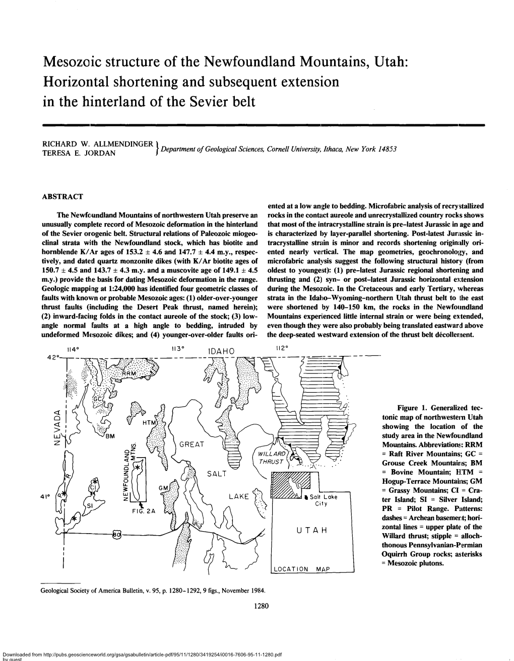 Mesozoic Structure of the Newfoundland Mountains, Utah: Horizontal Shortening and Subsequent Extension in the Hinterland of the Sevier Belt