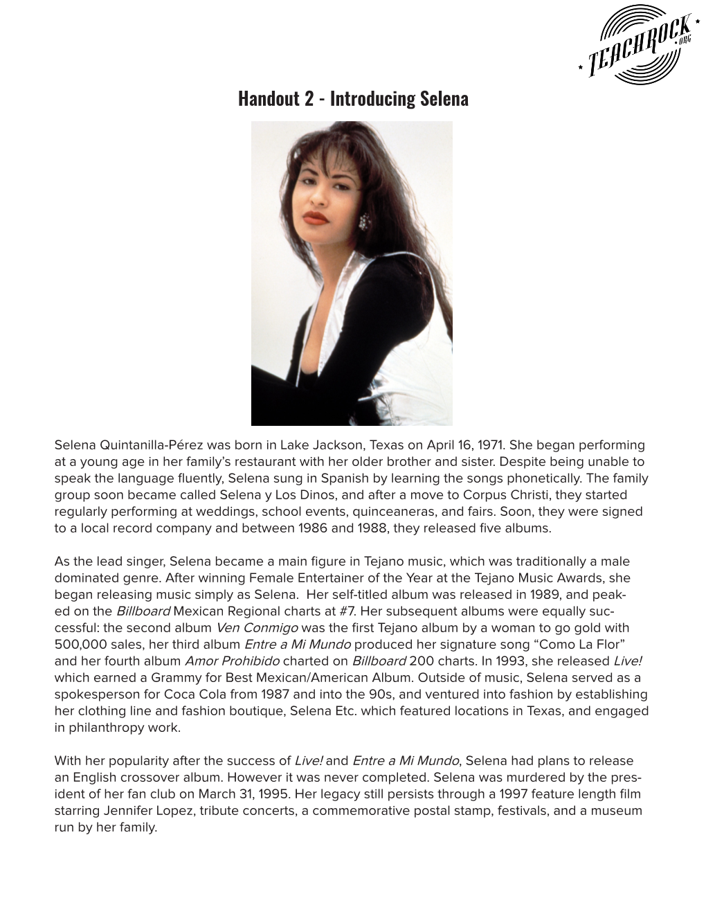 Handout 2 - Introducing Selena