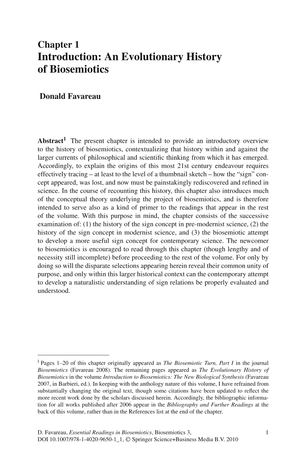 Introduction: an Evolutionary History of Biosemiotics