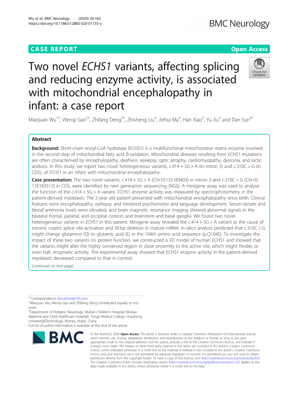 Two Novel ECHS1 Variants, Affecting Splicing and Reducing Enzyme