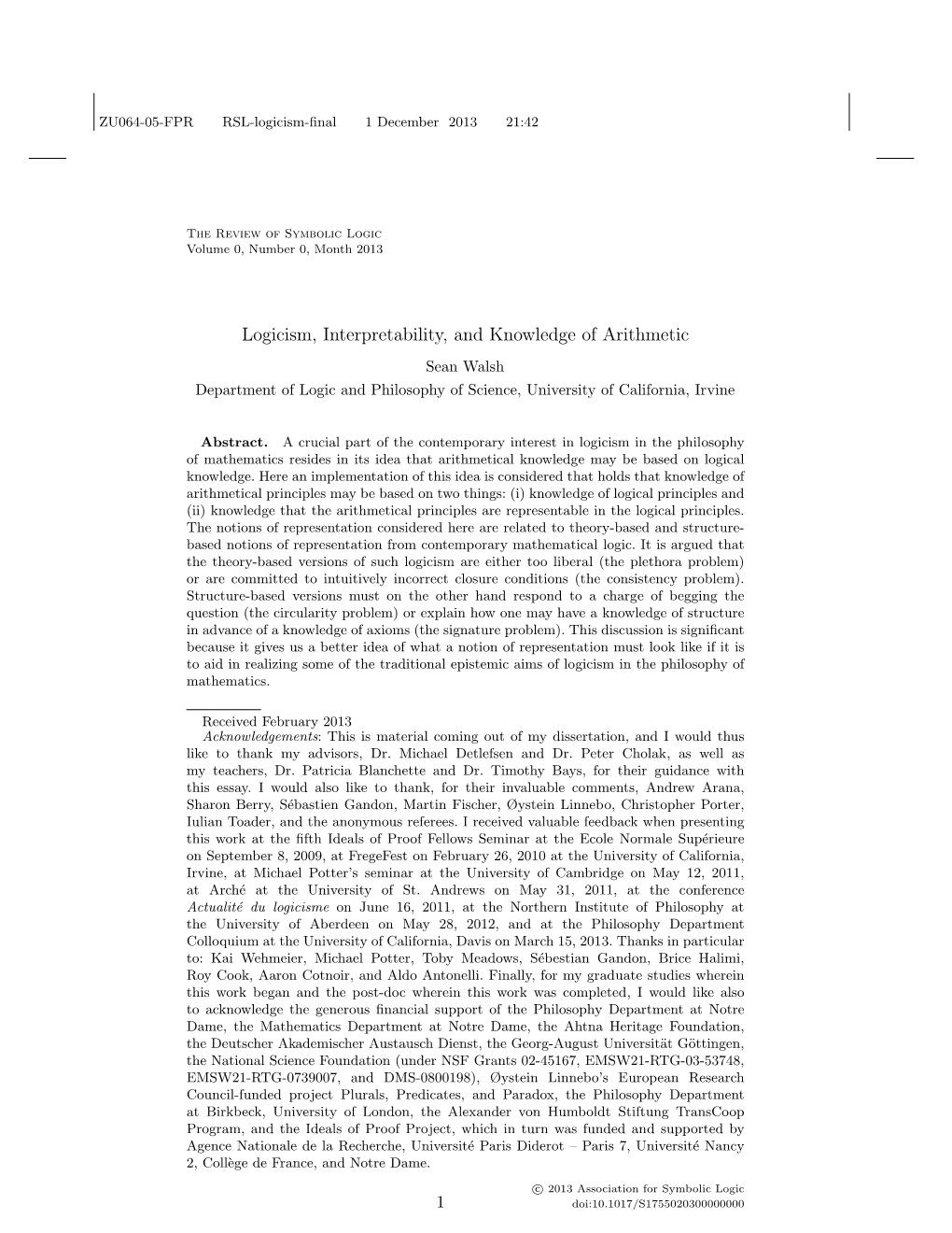 Logicism, Interpretability, and Knowledge of Arithmetic