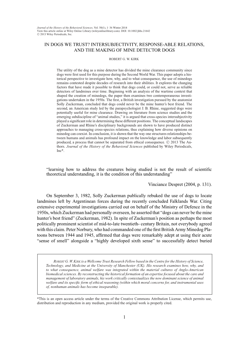 In Dogs We Trust? Intersubjectivity, Response-Able Relations, and the Making of Mine Detector Dogs