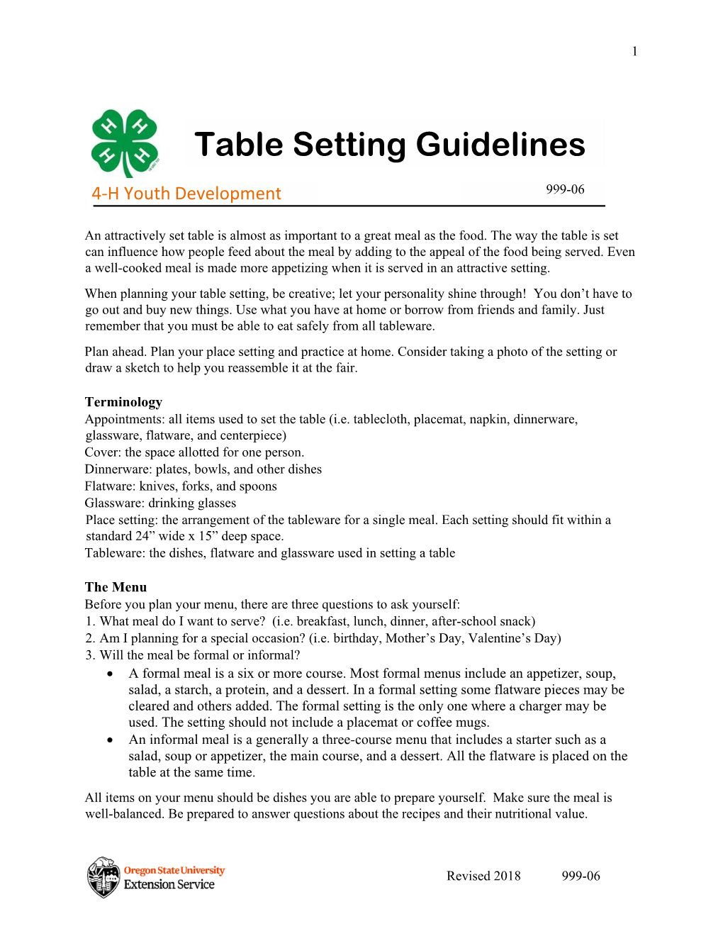 Table Setting Guidelines