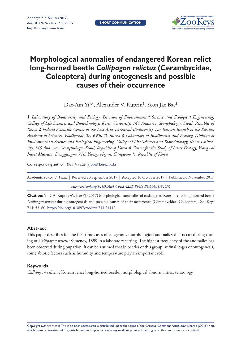 ﻿﻿﻿﻿﻿Morphological Anomalies of Endangered Korean Relict Long