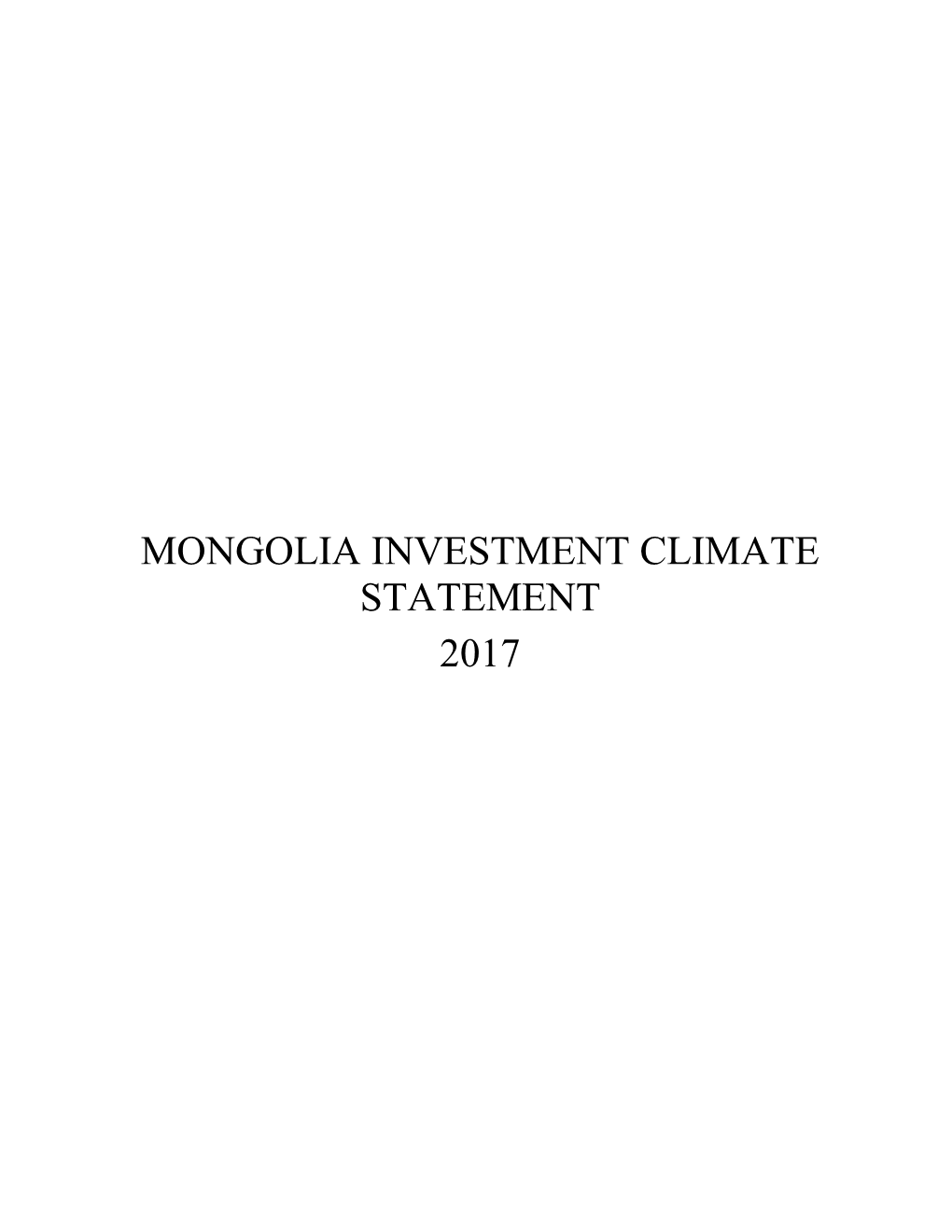 Mongolia Investment Climate Statement 2017