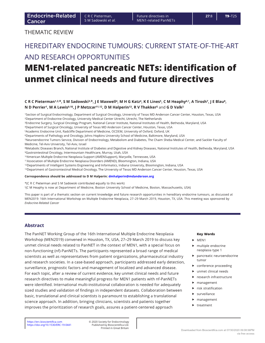 MEN1-Related Pancreatic Nets: Identification of Unmet Clinical