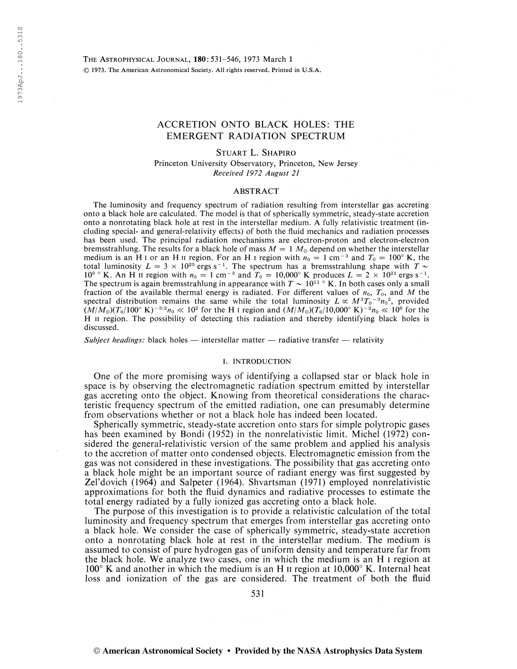 1973Apj. . .180. .5315 the Astrophysical Journal, 180:531-546