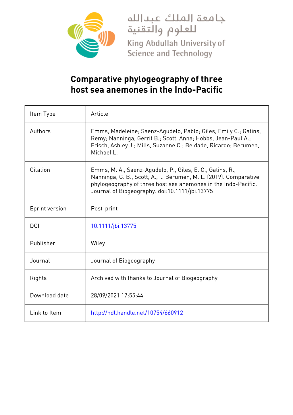 Comparative Phylogeography of Three Host Sea Anemones in the Indo-Pacific