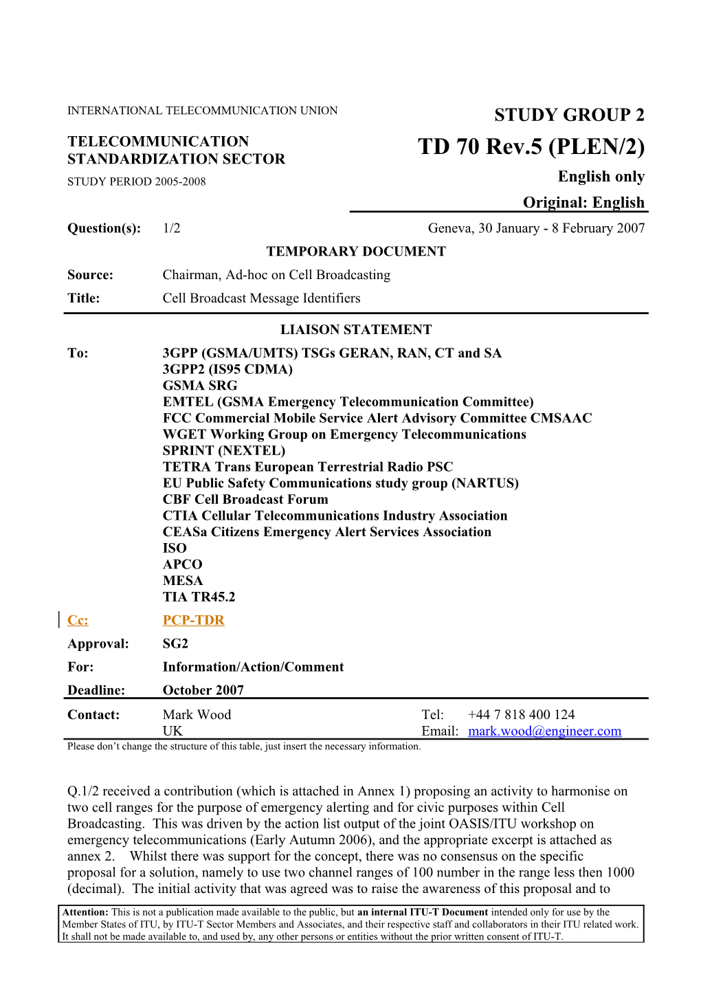 TEMPORARY DOCUMENT: Cell Broadcast Message Identifiers