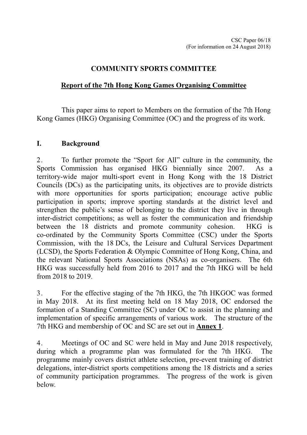 Report of the 7Th Hong Kong Games Organising Committee