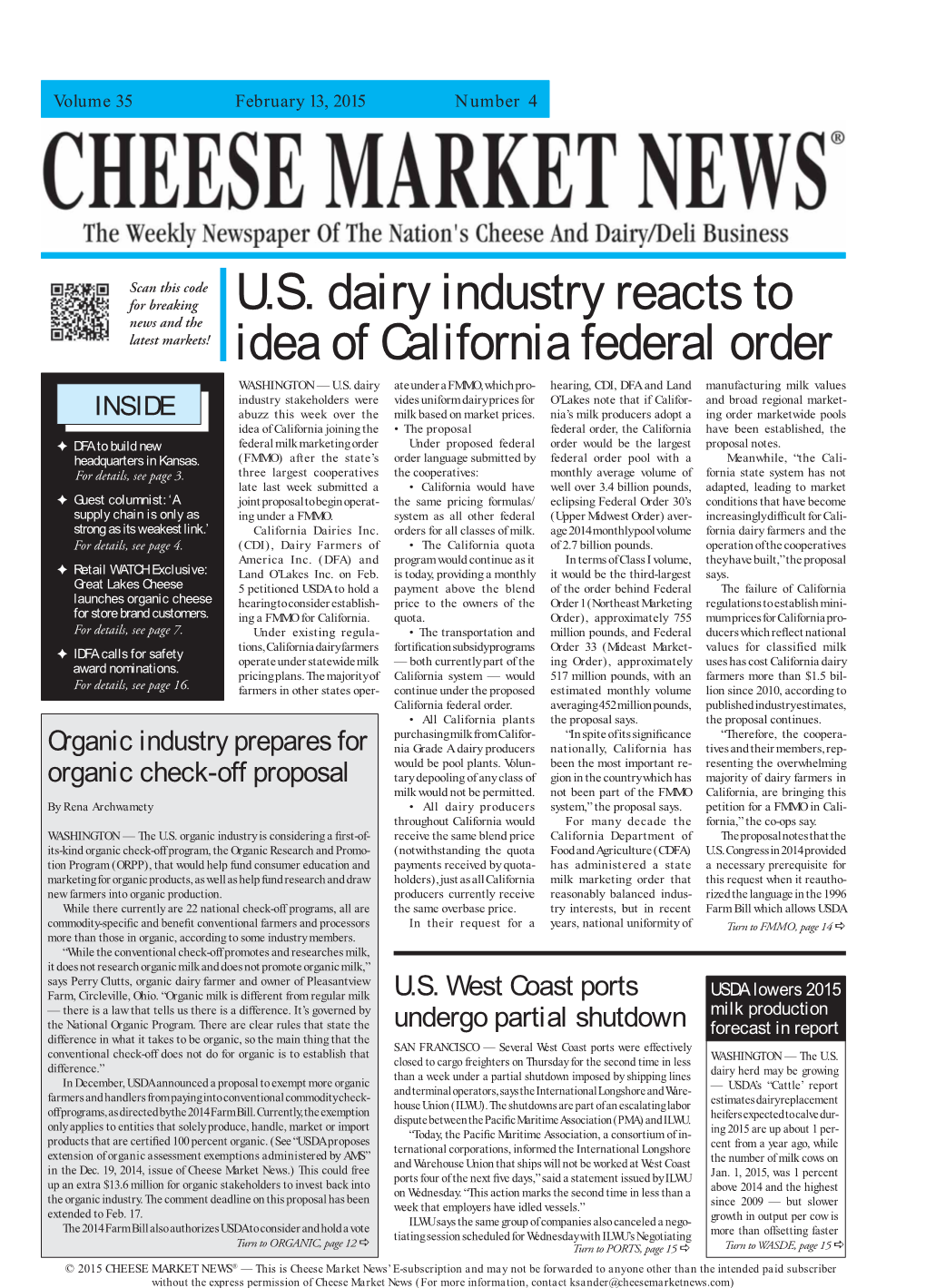 U.S. Dairy Industry Reacts to Idea of California Federal Order