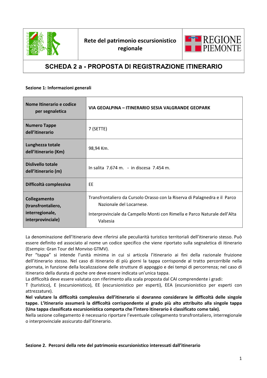 Proposta Di Registrazione Itinerario