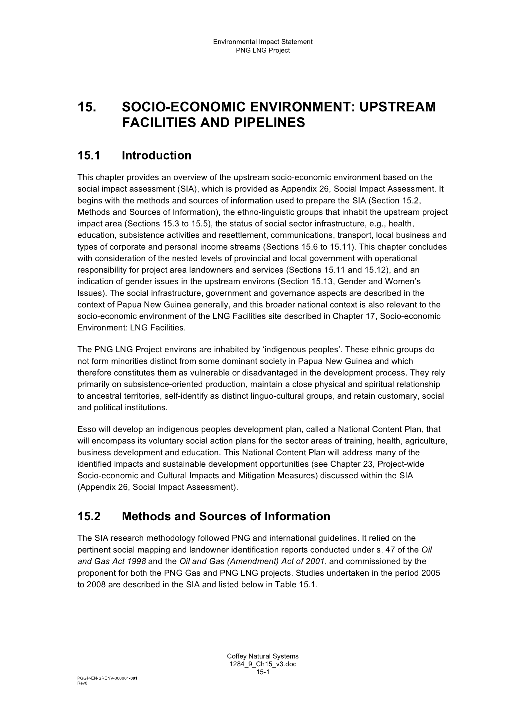 Socio-Economic Environment: Upstream Facilities and Pipelines