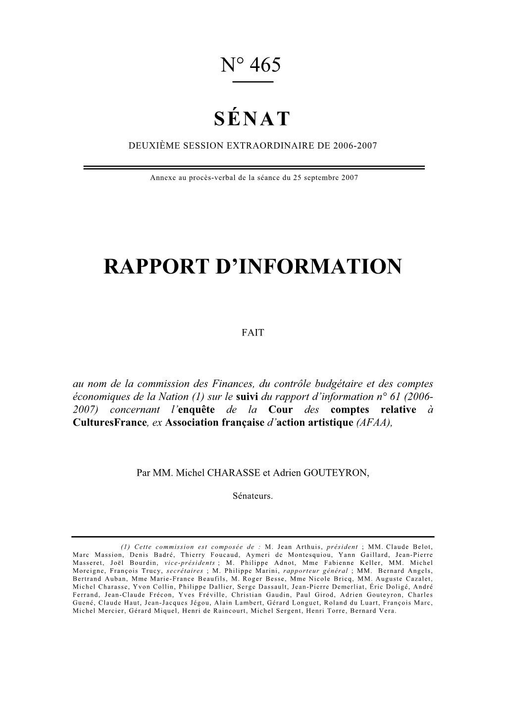 Rapport D'information Du 8 Novembre 2006 Sur L'organisme Culturesfrance