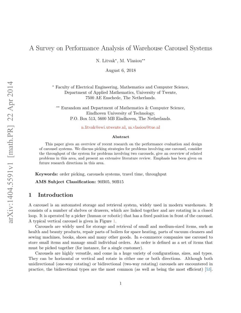 A Survey on Performance Analysis of Warehouse Carousel Systems