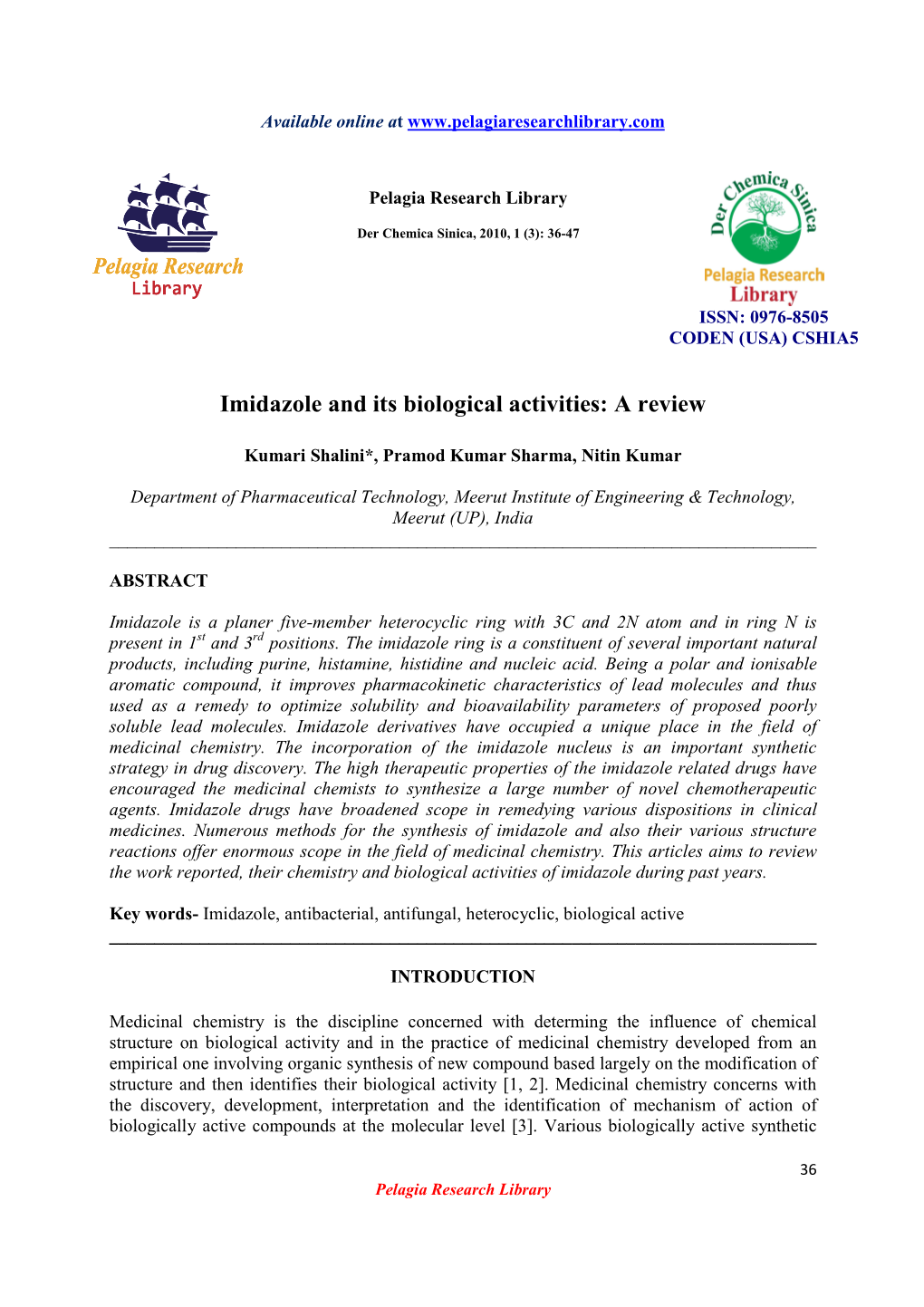 Imidazole and Its Biological Activities: a Review