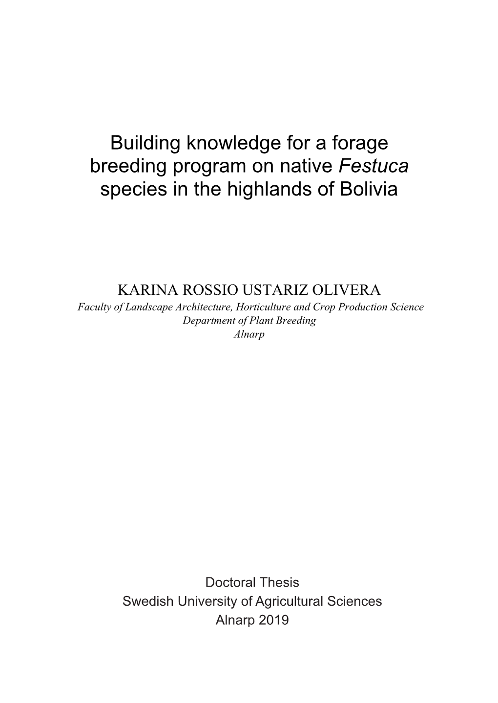Building Knowledge for a Forage Breeding Program on Native Festuca Species in the Highlands of Bolivia