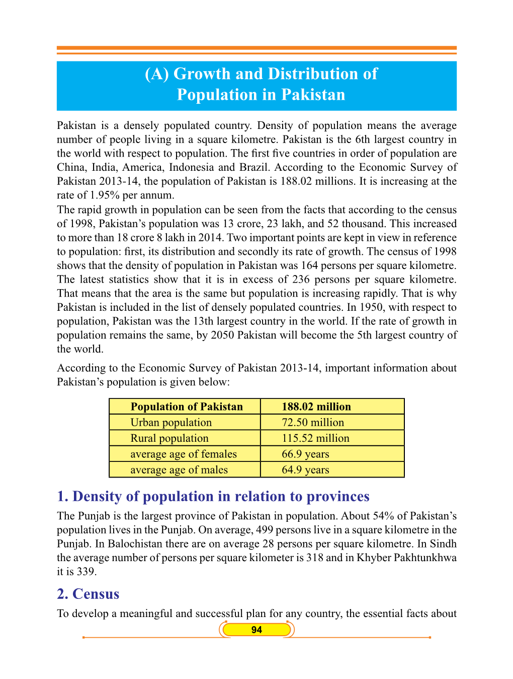 (A) Growth and Distribution of Population in Pakistan